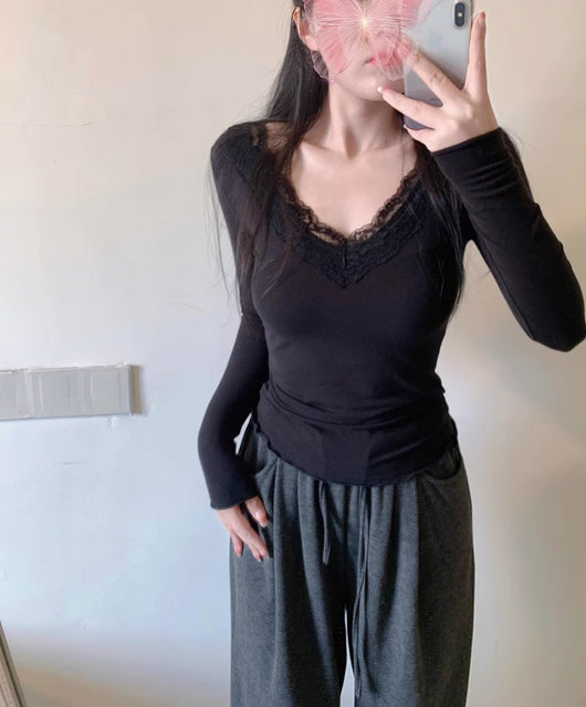 Blusa Base Elegante de Encaje con Cuello en V y Manga Larga - Image 20