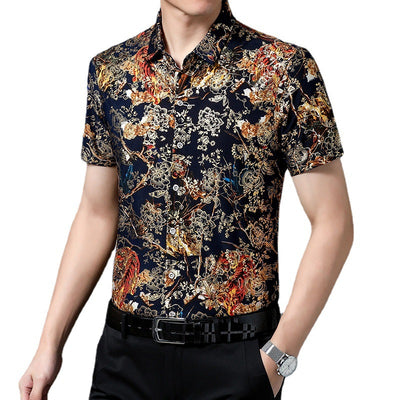 Camisa Estampada de Manga Corta para Hombre Adulto - Tela Fresca Elástica - Image 5