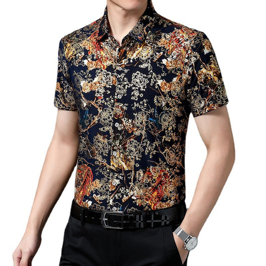 Camisa Estampada de Manga Corta para Hombre Adulto - Tela Fresca Elástica - Image 5