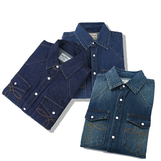Camisa Denim Lavado Floral con Bolsillo Frontal - Image 2