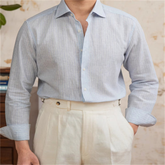 Camisa Casual de Rayas Algodón y Lino - Estilo Vintage Clásico