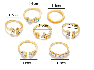 Juego de 7 Anillos de Cristal Vintage con Diamantes, Mariposas y Flores - Image 6