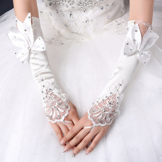 Guantes de Novia Encaje Hueco con Lazo Floral y Dedos Abiertos - Image 9