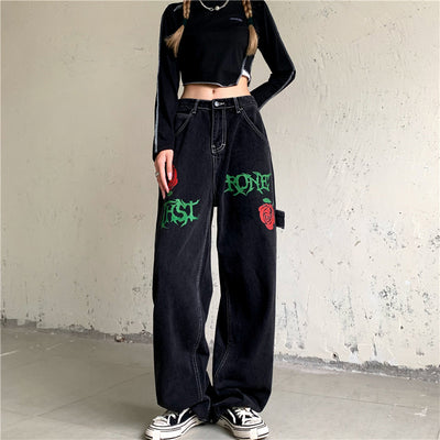 Jeans Rectos Vintage Rose Letters con Lavado Street Wash - Image 10