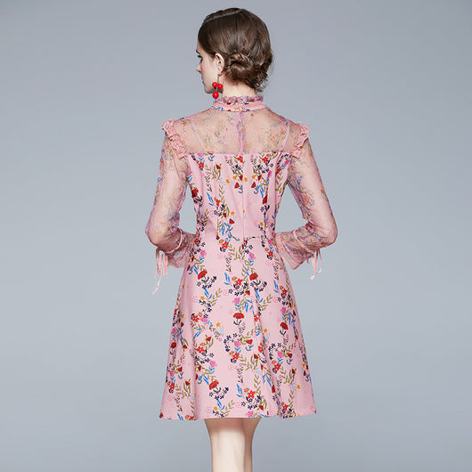 Vestido Otoñal de Encaje con Estampado y Manga Larga - Image 8