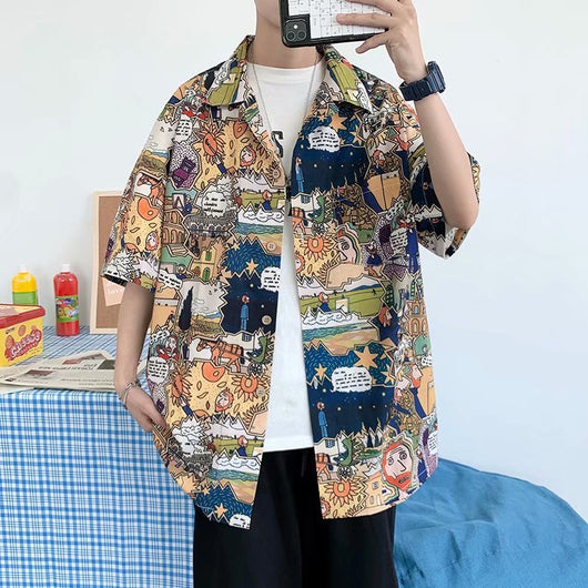 Camisa Suelta Estilo Hong Kong con Estampado Integral - Image 9