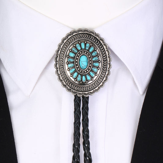 Corbata Bolo Estilo Occidental Indígena Americano con Turquesa Tallada