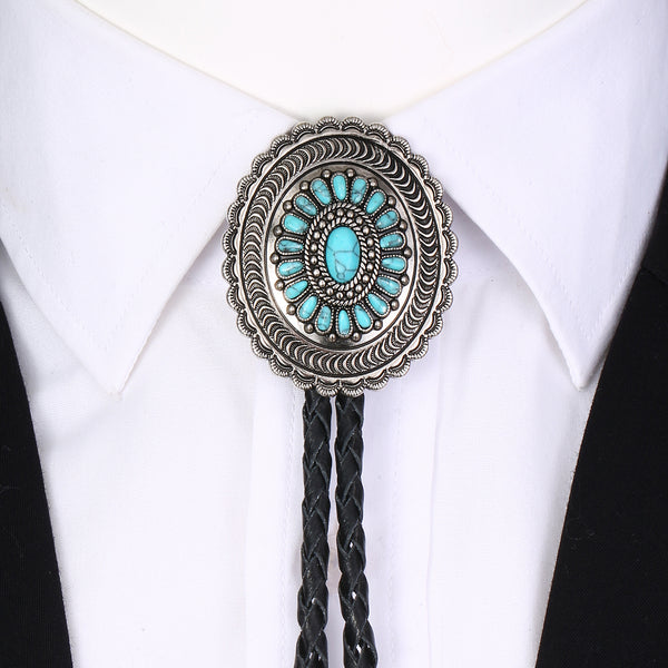 Corbata Bolo Estilo Occidental Indígena Americano con Turquesa Tallada