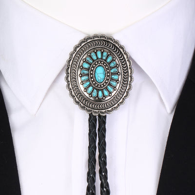 Corbata Bolo Estilo Occidental Indígena Americano con Turquesa Tallada
