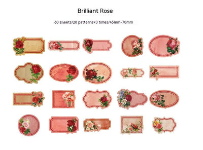 60-piece retro floral writable sticker package with 20 unique vintage garden label designs in various shapes and colors. - Image 7