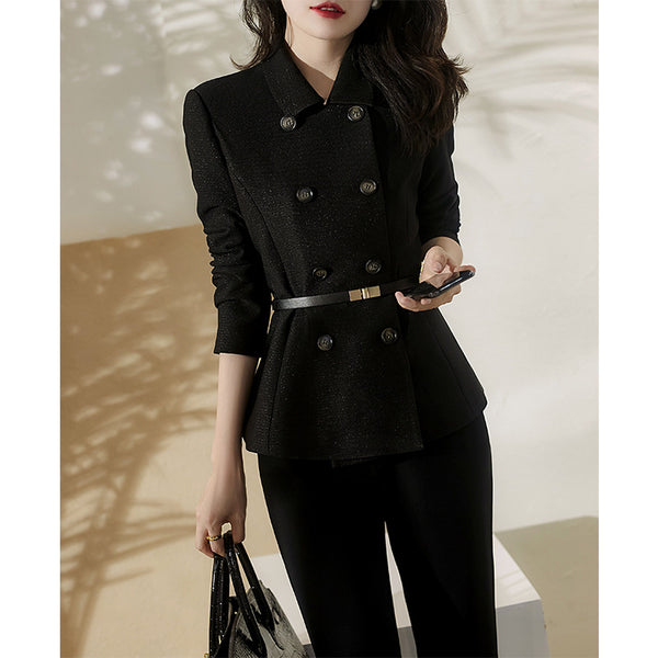 Blazer Doble Abotonado Elegancia Francesa con Efecto Tridimensional para Mujer