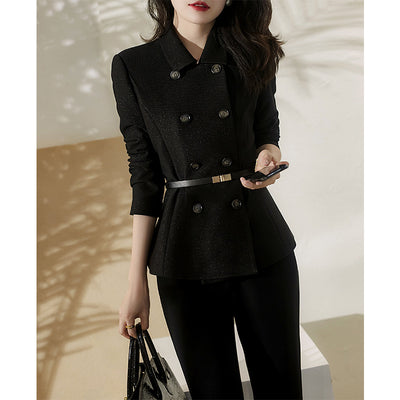 Blazer Doble Abotonado Elegancia Francesa con Efecto Tridimensional para Mujer