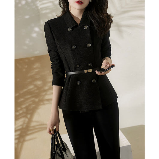 Blazer Doble Abotonado Elegancia Francesa con Efecto Tridimensional para Mujer