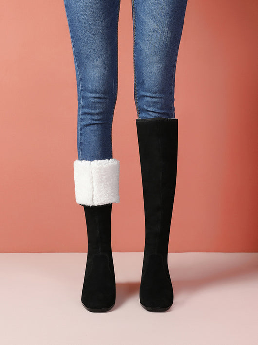 Botas Altas Hasta la Rodilla con Fleece y Tacón Medio Elástico - Image 4