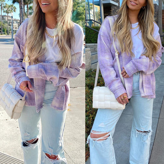 Cardigan Casual de Cuadros con Botones Simples
