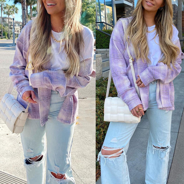 Cardigan Casual de Cuadros con Botones Simples