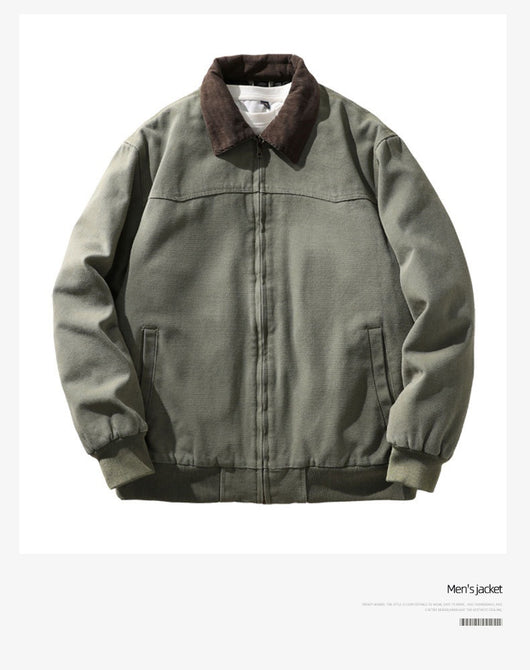 Chaqueta Vintage Americana para Hombre con Cuello Solapa y Tela Gruesa Desgastada - Image 13