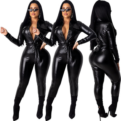 Jumpsuit Ajustado de PU con Cinturón Elegante - Image 7