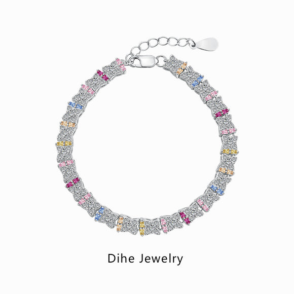 Pulsera de Plata Esterlina para Mujer con Circones de Colores