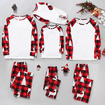 Matching family Christmas pajamas in red and black buffalo plaid with a vintage car, snowman, and 'Merry Christmas' graphic. - Image 7