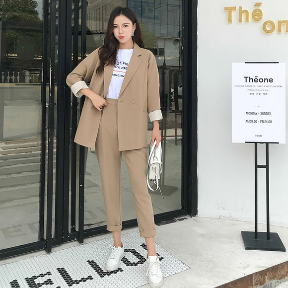 Traje de Dos Piezas Suelto para Mujer - Chaqueta Simple y Elegante