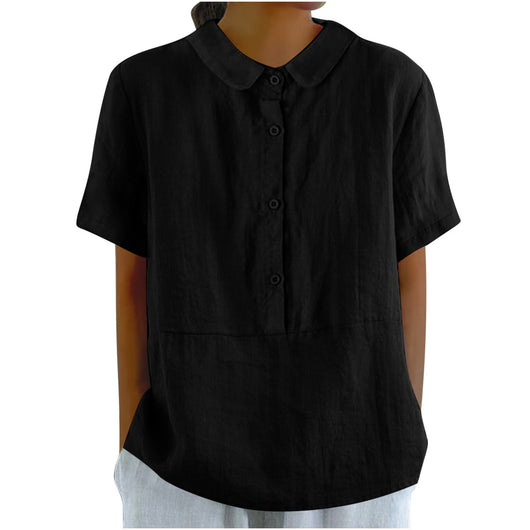 Blusa Casual de Algodón y Lino en Colores Sólidos para Mujer - Image 3