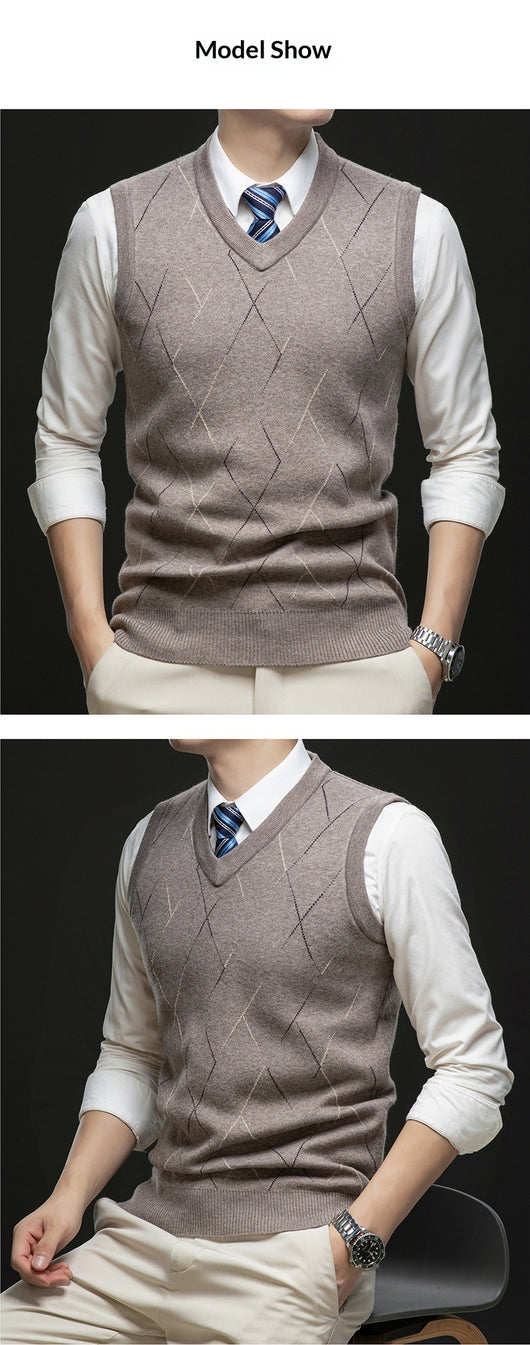 Chaleco Tejido Grueso para Hombre con Cuello V y Patrón Rombos - Image 13