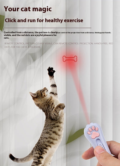 Light purple paw-shaped cat laser pointer toy with USB charging, featuring multiple red laser patterns, soft white light, and UV light. - Image 17