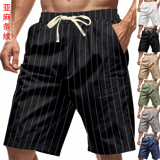 Shorts de Lino Holgados Transpirables Estilo Americano para Playa - Image 31