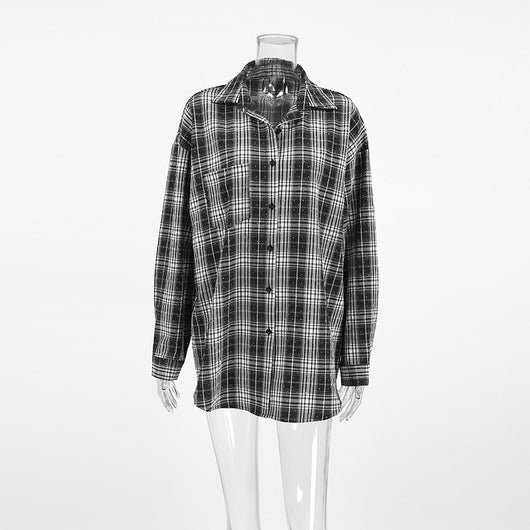 Camisa Cuadriculada Retro Negro y Blanco con Cristales Adhesivos Fashion - Image 15