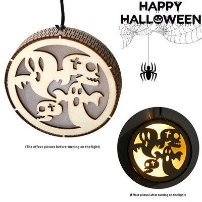 Colgante LED de Madera para Halloween - Decoración Calada a Láser - Image 36