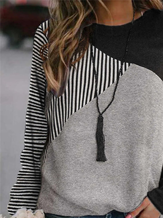 Suéter Mujer Cuello Redondo Manga Larga con Detalles de Costura a Contraste - Image 4
