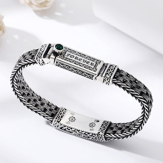 Pulsera de Plata 925 con Patrón de Hierba Tang Retro