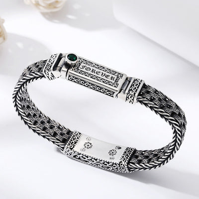 Pulsera de Plata 925 con Patrón de Hierba Tang Retro