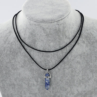 Collar Colgante de Piedra Natural con Cuerda de Cuero Doble y Cristal Hexagonal - Image 27