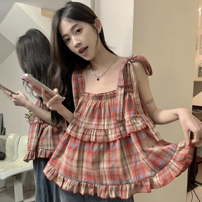 Chaleco Cuadriculado sin Mangas para Mujer - Top Versátil Primavera Verano - Image 3