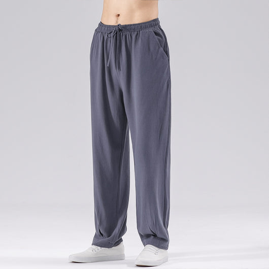 Pantalones Casuales Hombre Algodón y Lino Corte Recto Suelto - Image 13
