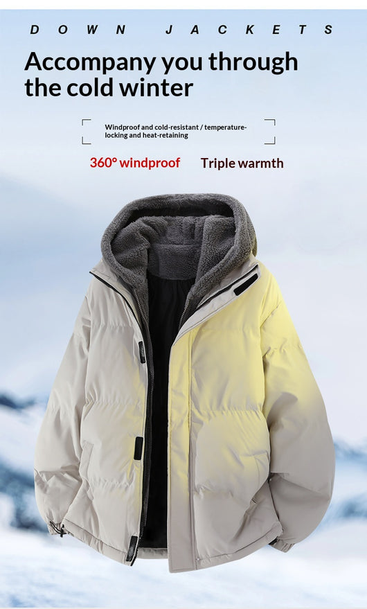 Chaqueta de Invierno Hombre Acolchada Suelta con Diseño Falsa Dos Piezas - Image 10