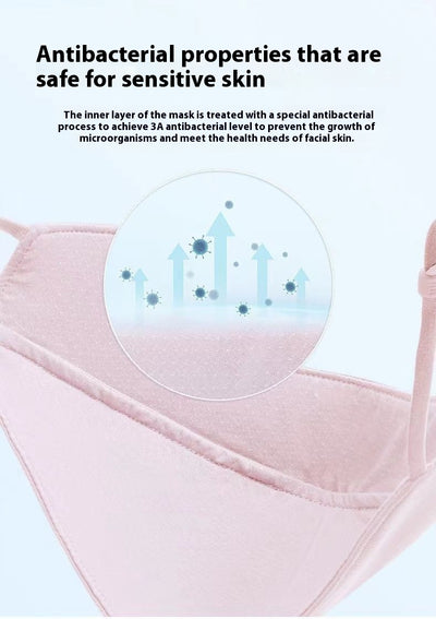 Light pink ice silk sun protection mask with ear loops and neck coverage, featuring small ventilation holes. - Image 65
