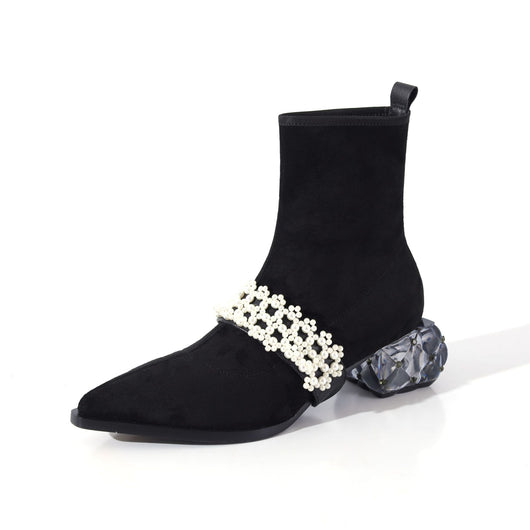 Botas de Tacón Grueso con Punta Fina y Forro Elástico en Cuero Genuino - Image 11