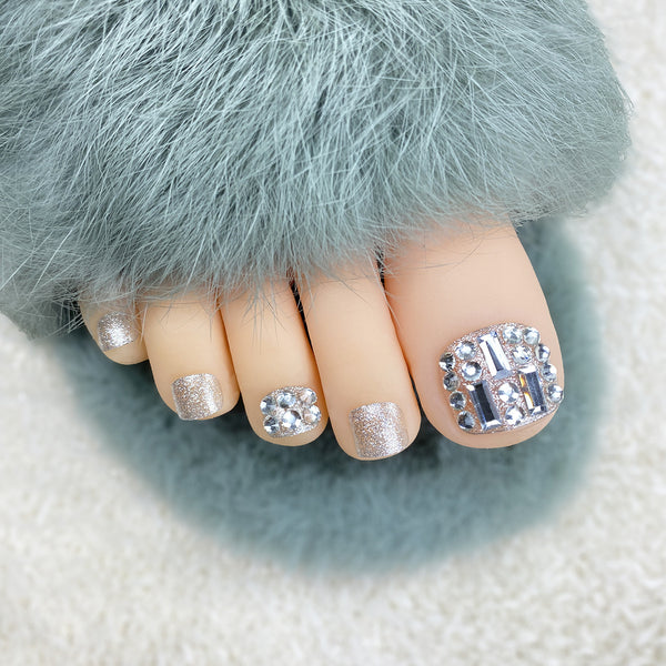Tiras de Uñas con Cristales Brillantes Plateadas