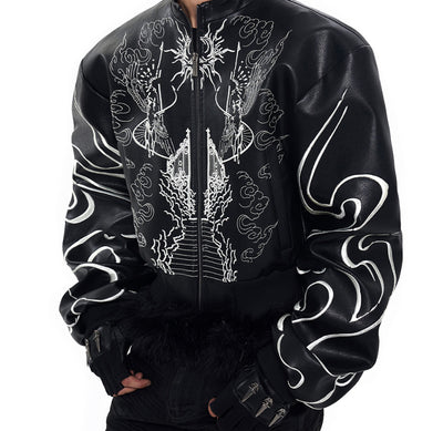 Chaqueta de Cuero Corta con Bordado en Espalda - Image 4