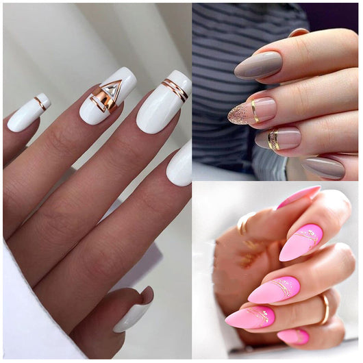 Cinta de Rayas Dorado Rosa para Diseño de Uñas - Líneas Geométricas - Image 8