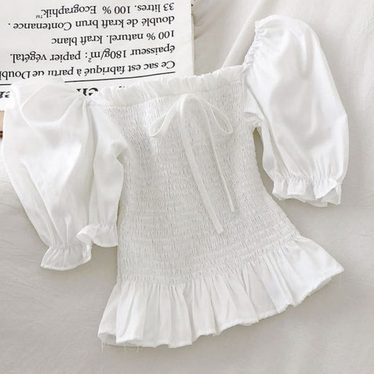 Blusa Asimétrica de Gasa con Manga Abullonada - Image 12