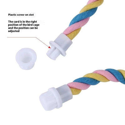Colorful twisted cotton rope bird perch with plastic end caps, 41.5cm long, for climbing and nibbling. - Image 17