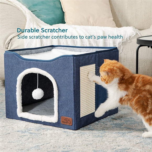 Casita Felina Plegable 2 en 1 - Taburete y Refugio para Gatos