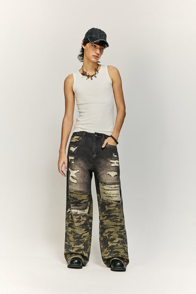 Pantalones Jeans Rectos Holgados con Estampado Digital Barba de Gato - Image 12