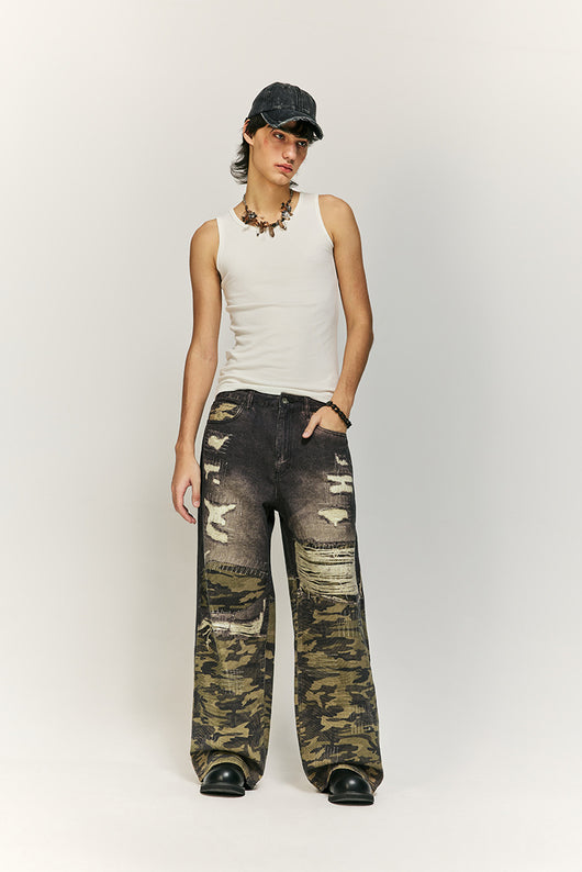 Pantalones Jeans Rectos Holgados con Estampado Digital Barba de Gato - Image 12