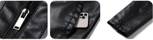Chaqueta de Cuero para Hombre Slim Fit con Cuello de Pie - Abrigo Biker Premium - Image 13