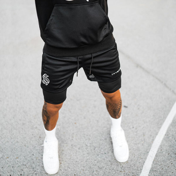 Shorts Deportivos Dobles para Hombre - Fitness y Entrenamiento